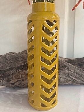 MAINSTAY ~ Mustard Yellow Ceramic Cut-Off Flower/Kitchen Utensil/Decorative Vase